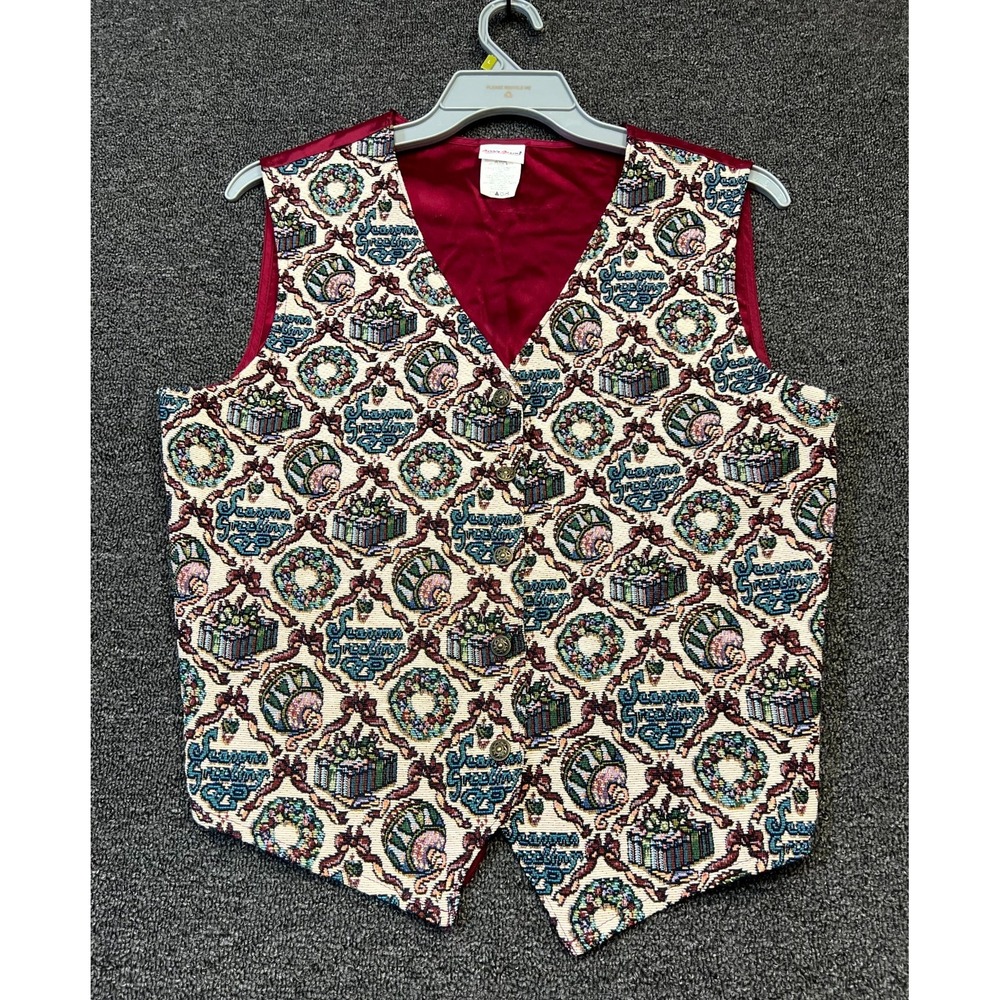 VTG Bobbie Brooks Holiday Tapestry Vest Women XL Multi Pattern Christmas Classic